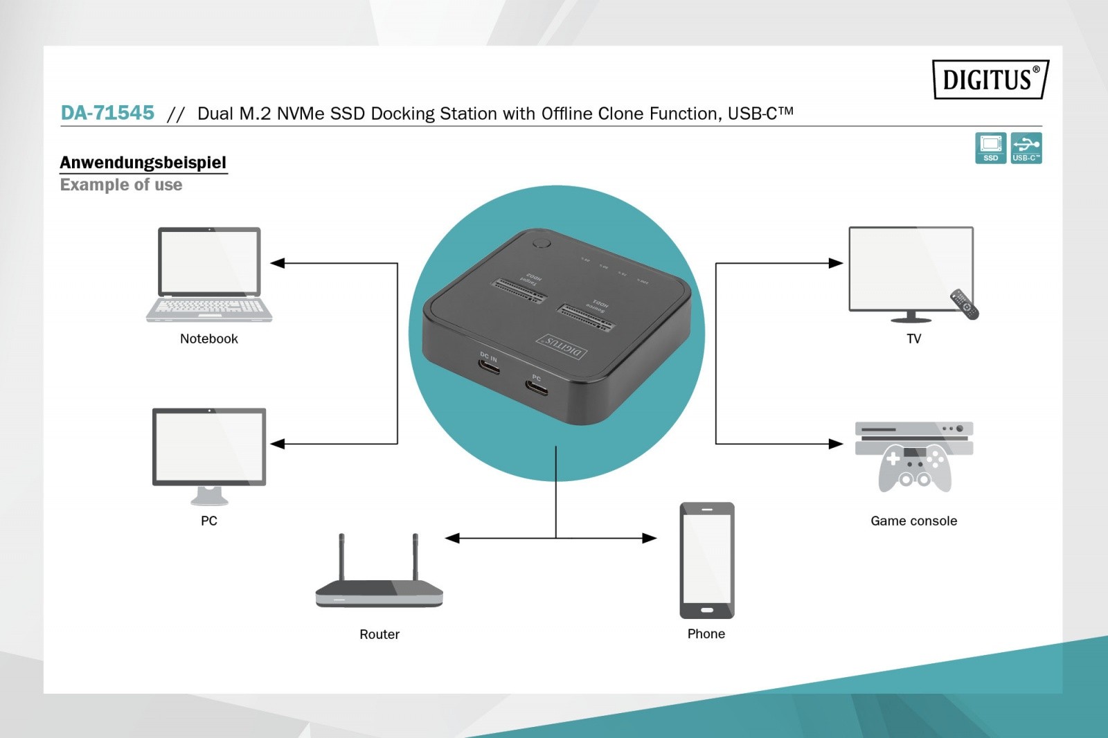 Dvojna postaja za SSD M.2 NVMe s kloniranjem, USB-C, črna 6