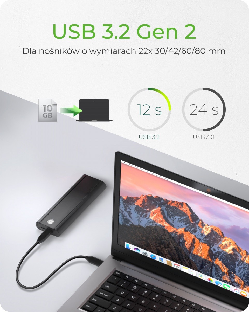 Ohišje za SSD disk M.2 NVMe, USB 3.2 Gen2 Type-C, aluminij 7