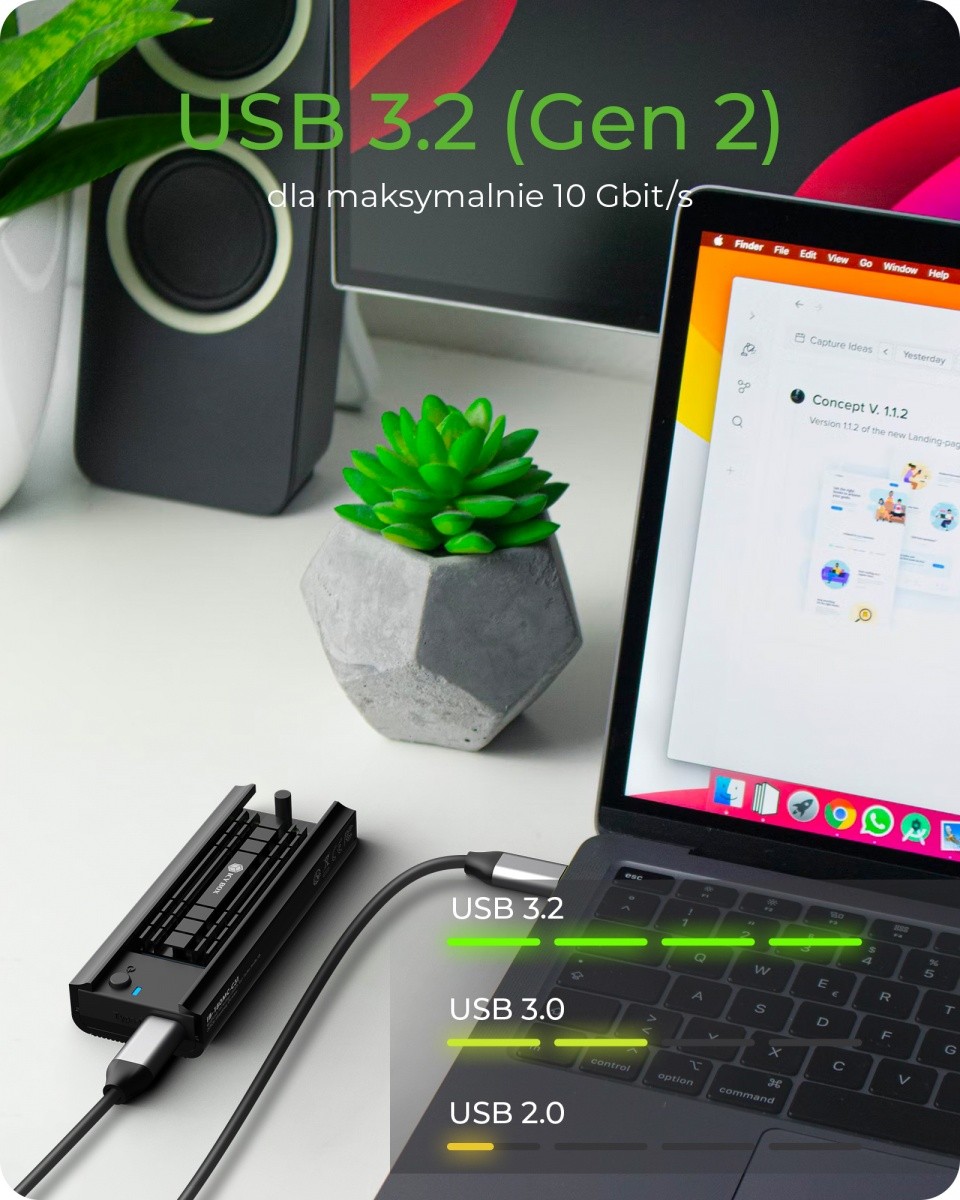 Priklopna postaja za M.2 NVMe in SATA SSD, USB 3.2 Gen2 Type-C, aluminij 5