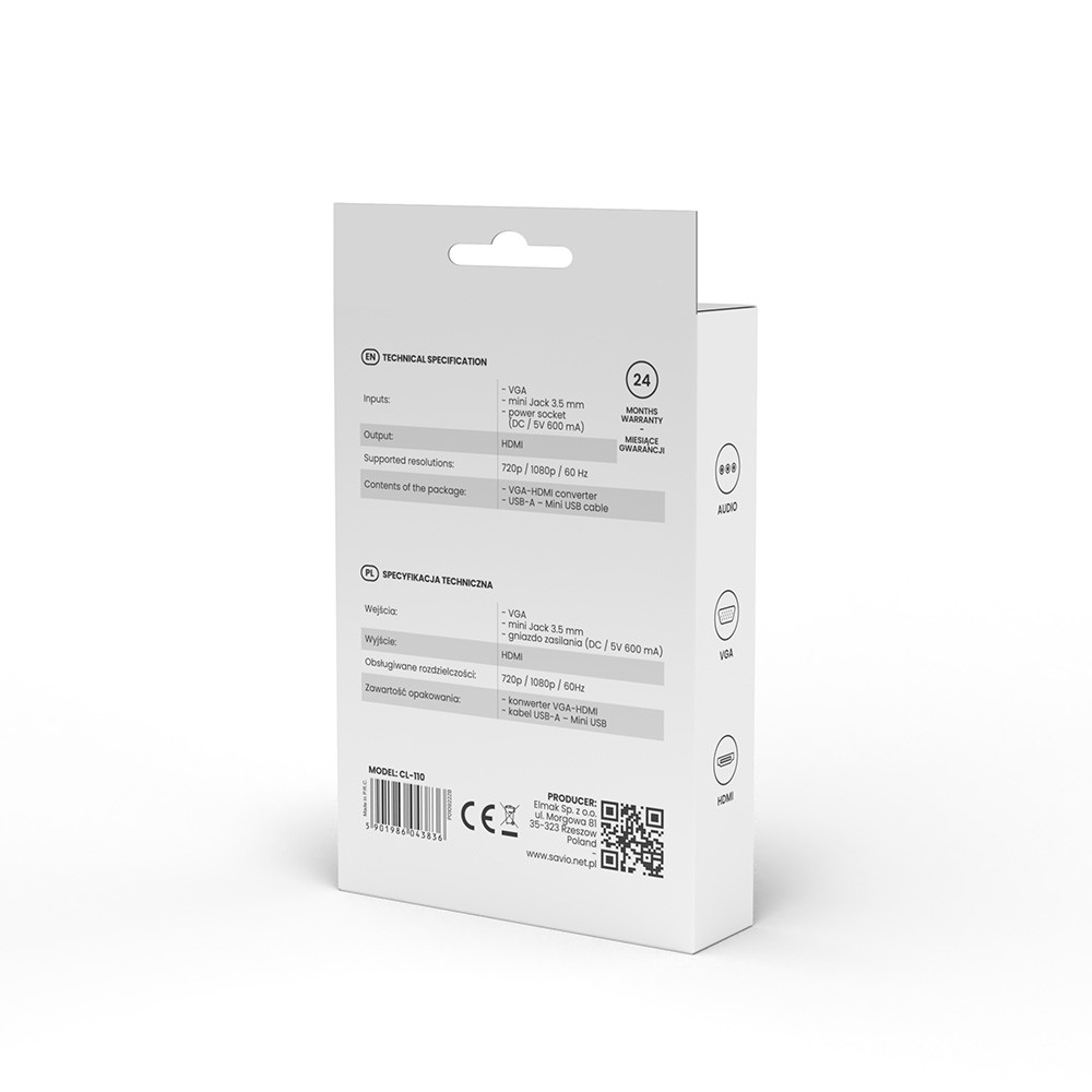 Pretvornik/Adapter VGA - HDMI Full HD/1080p 60Hz, CL-110 6