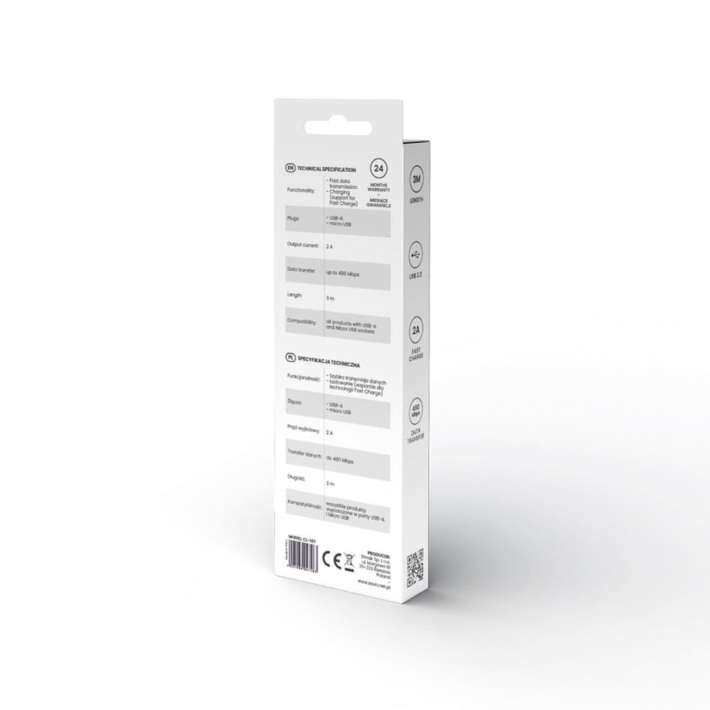 USB-A na Micro USB Kabel, 2A, 3m, CL-167 4