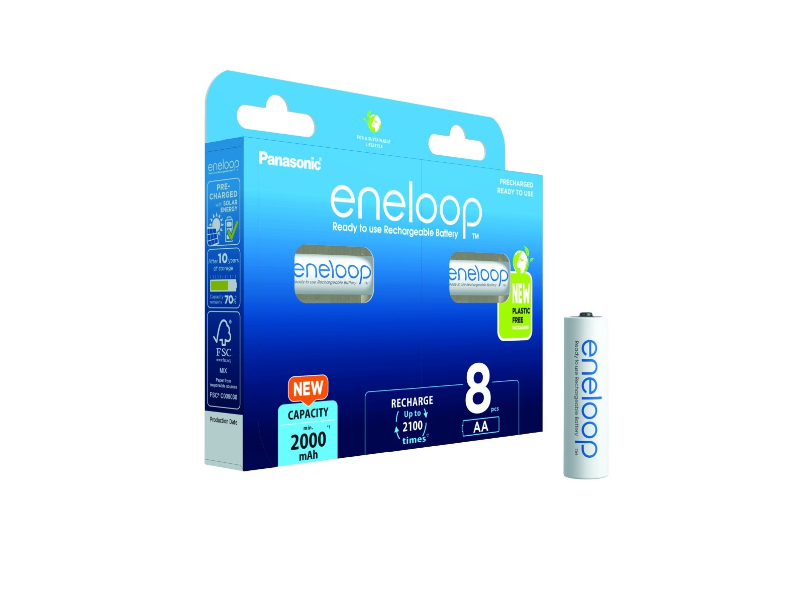 Polnilne baterije AA Eneloop 2000 mAh, 8 kosov