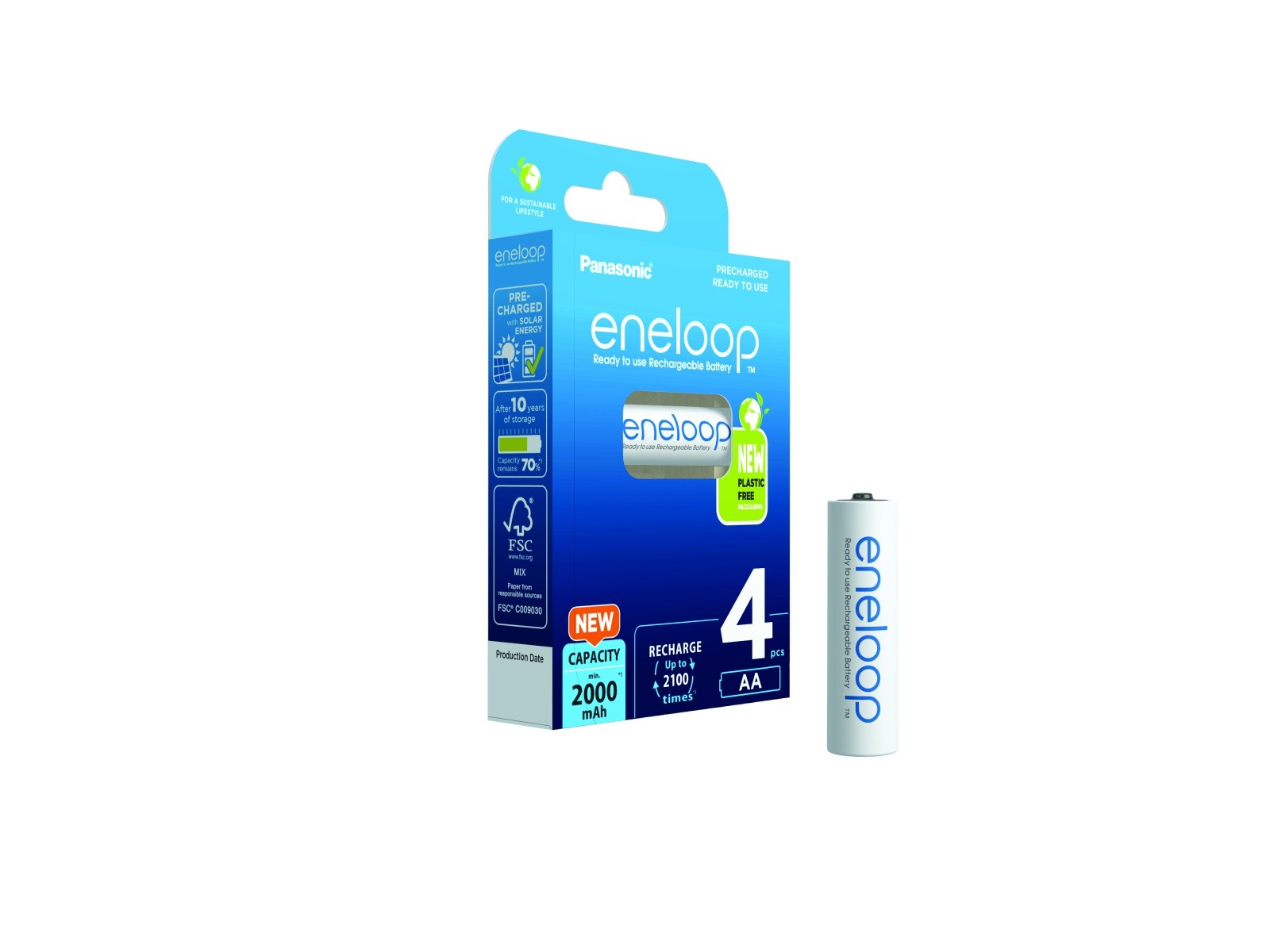 Polnilne baterije AA Eneloop 2000 mAh, 4 kosi