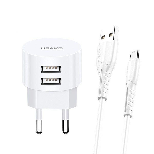 Potovalni Polnilnik T20, 2xUSB 2,1A, Micro USB Kabel