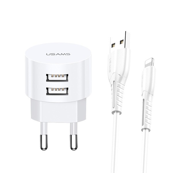 Potovalni Polnilnik T20, 2xUSB 2,1A, Lightning Kabel