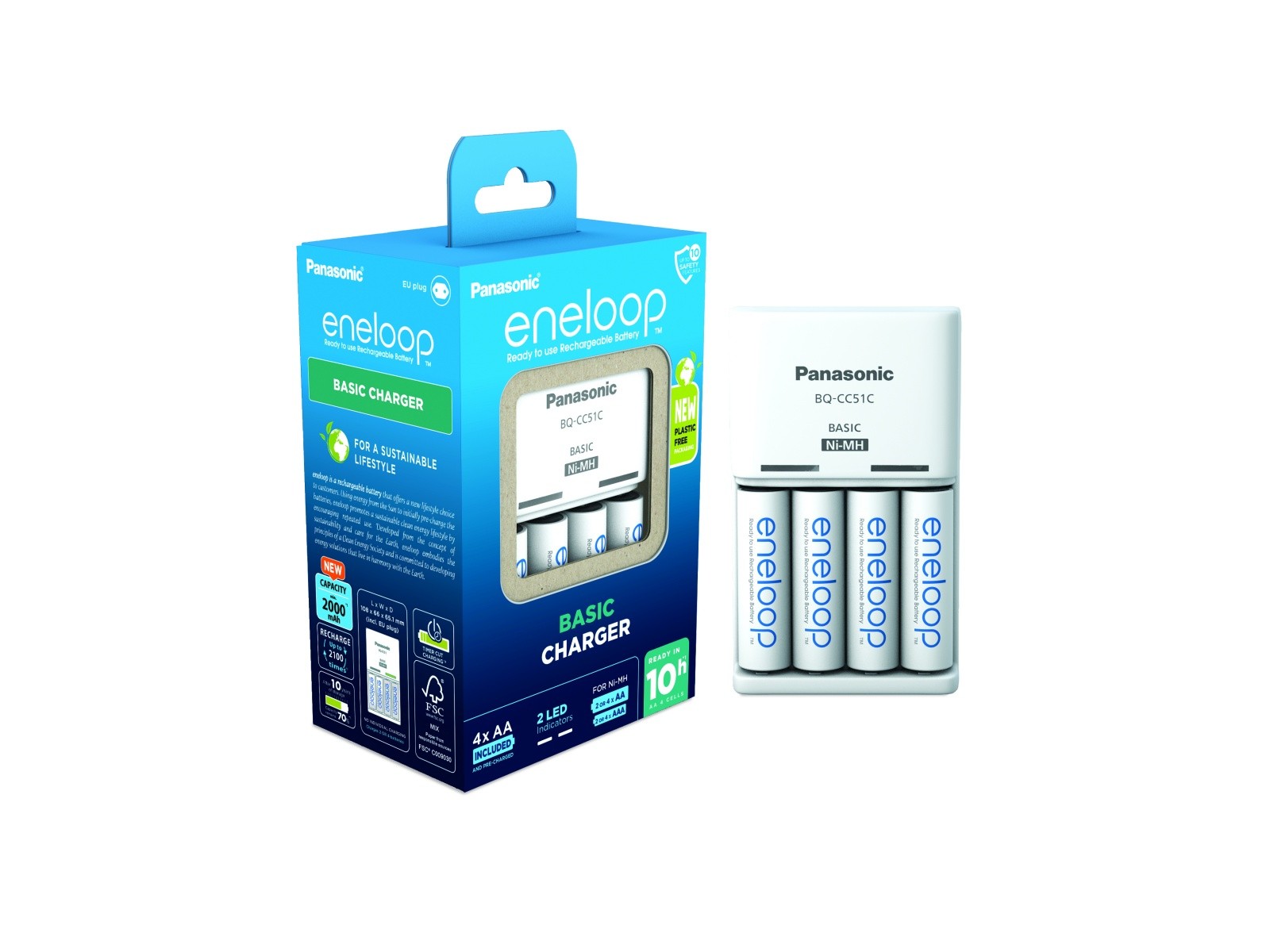 Polnilnik Eneloop Basic BQ-CC51 + 4x AA baterije