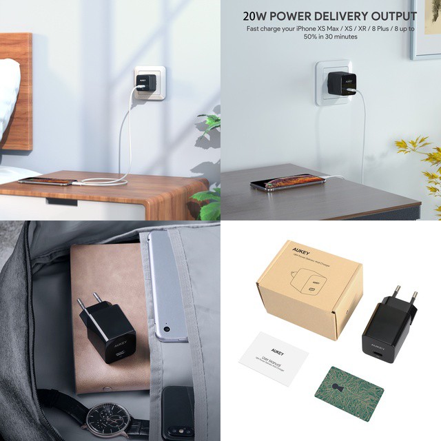 Mini polnilnik 1x USB-C 20W PD Power Delivery, črn 3