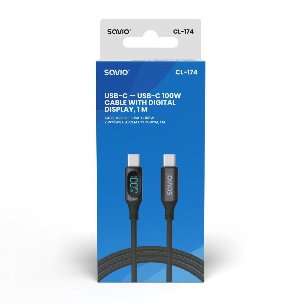USB - USB C Kabel z zaslonom, 100W, CL-174 2