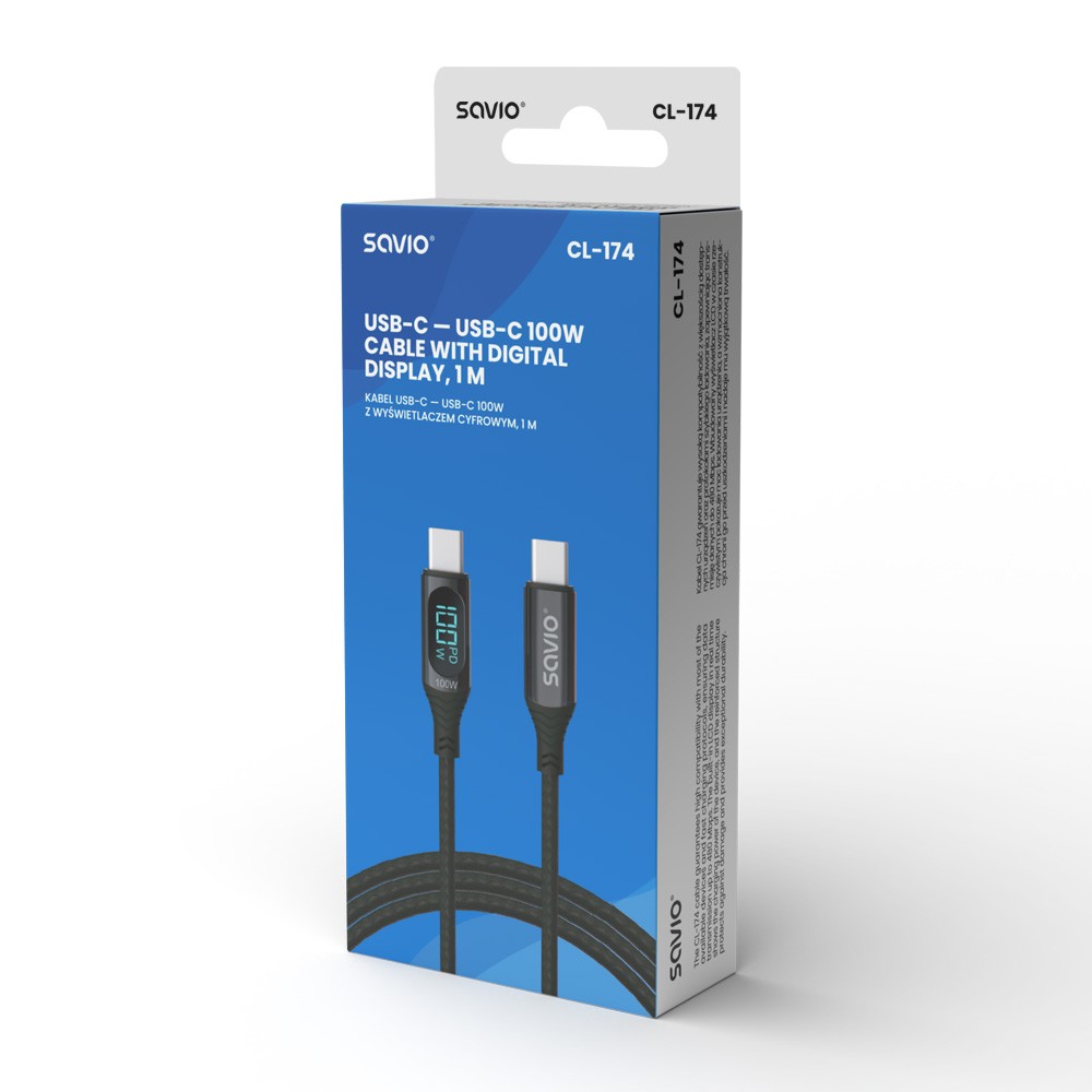USB - USB C Kabel z zaslonom, 100W, CL-174 3