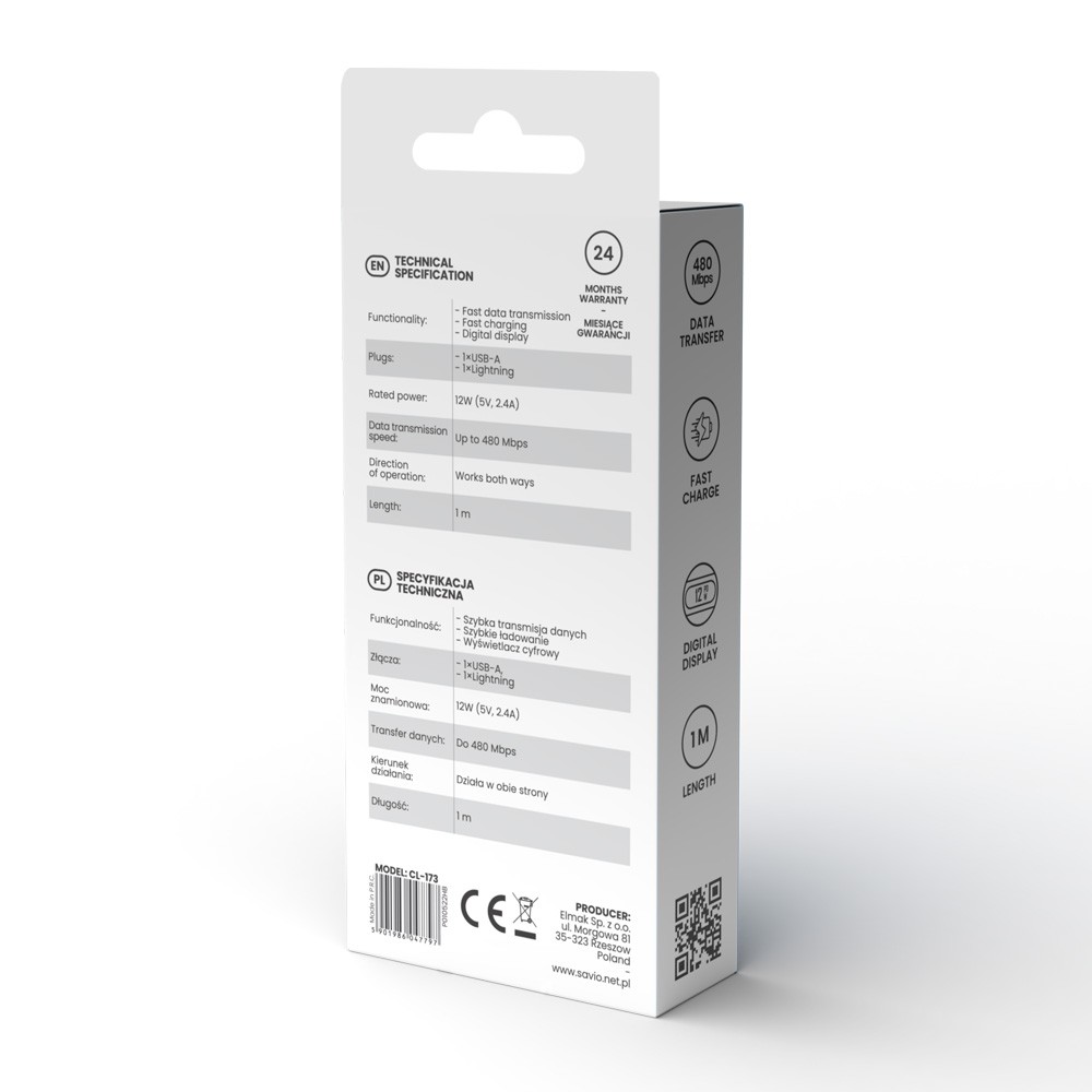 USB - USB C Kabel z zaslonom, 100W, CL-174 4