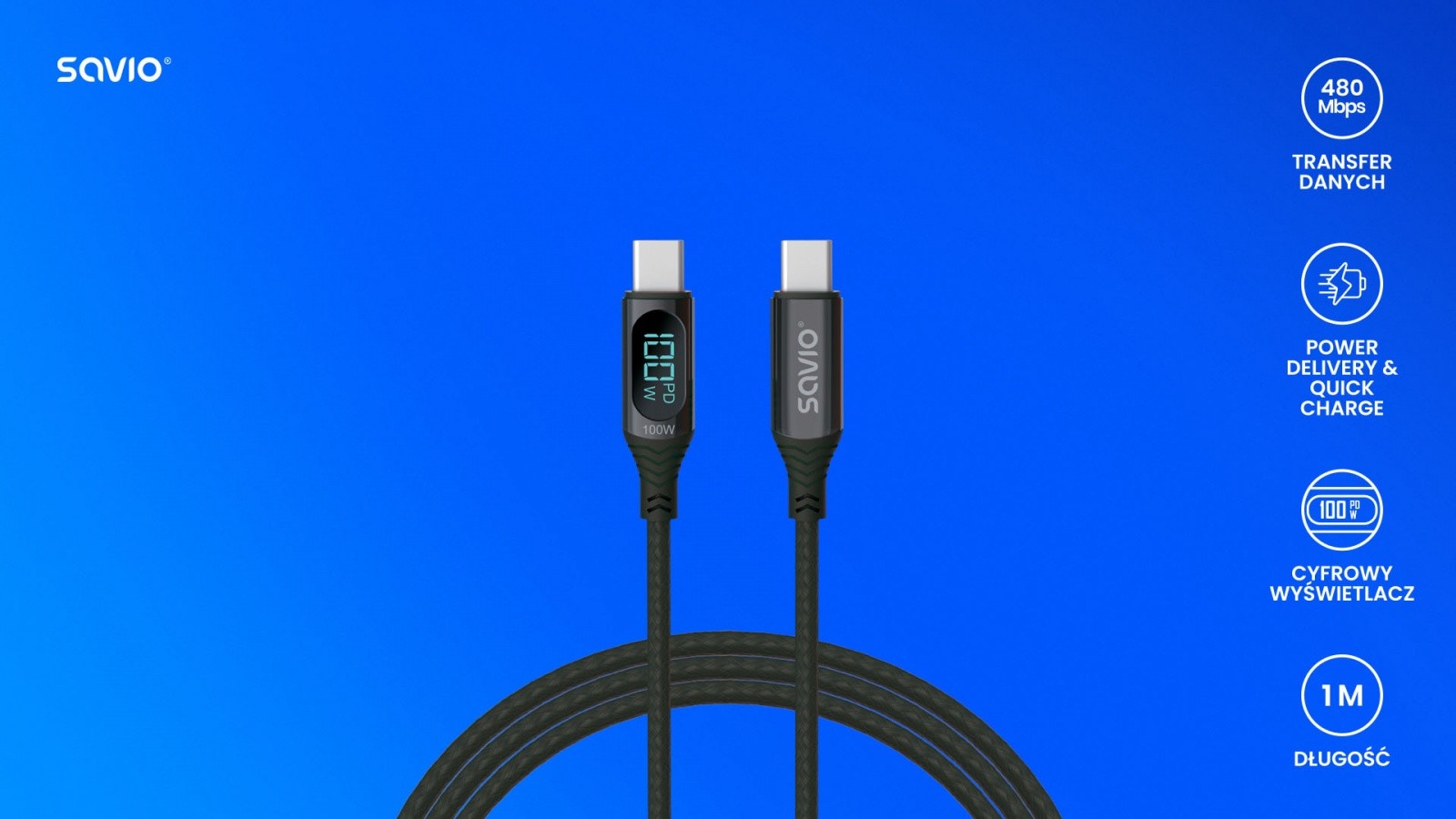 USB - USB C Kabel z zaslonom, 100W, CL-174 6