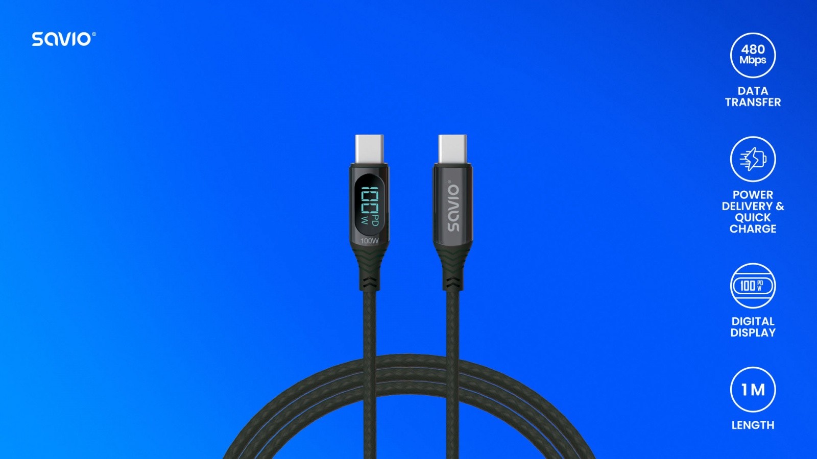 USB - USB C Kabel z zaslonom, 100W, CL-174 8