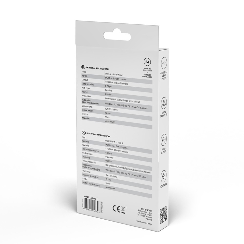 4-portni USB 3.1 Gen 1 Hub, AK-53 4