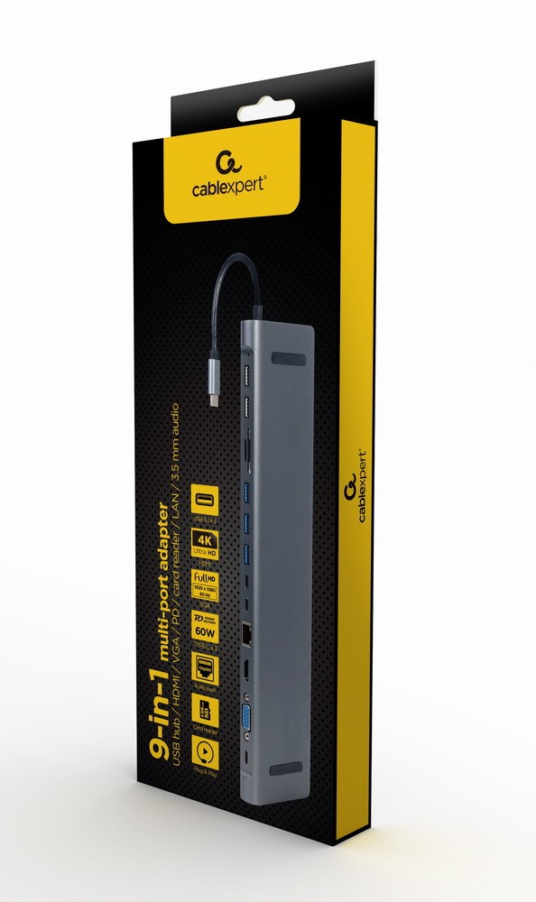 Gembird USB-C Hub z HDMI, GbE, 3xUSB 3.1, 2xUSB 2.0, čitalnik kartic 2