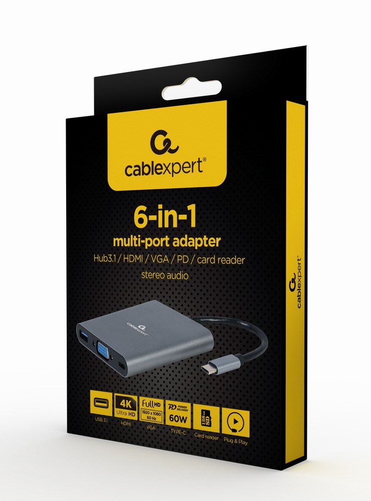Gembird USB-C Hub, HDMI, USB-C PD, VGA, USB 3.0, Audio 2