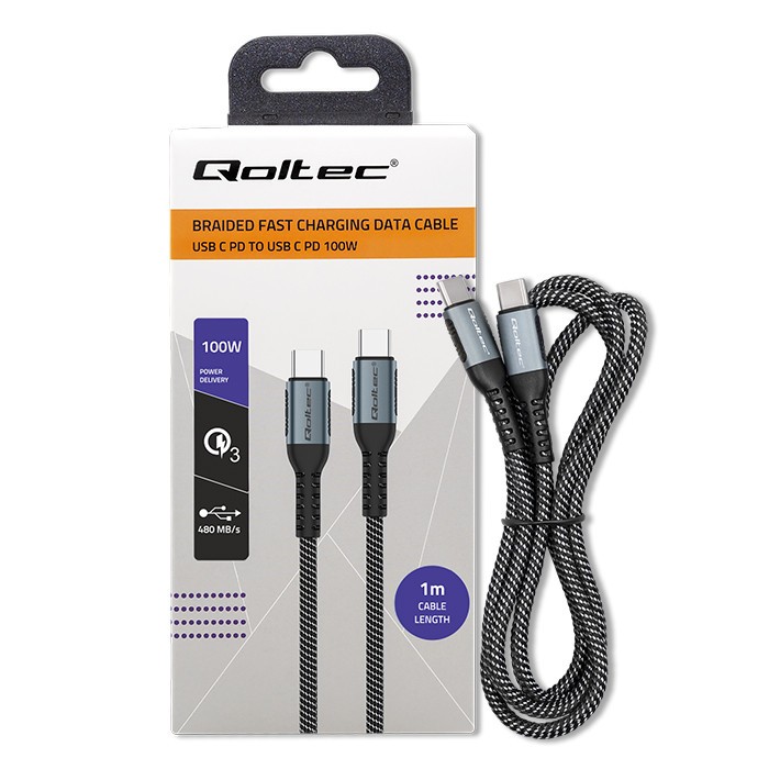 USB-C polnilni kabel 1m, 100W, QC 3.0, PD, črn 2