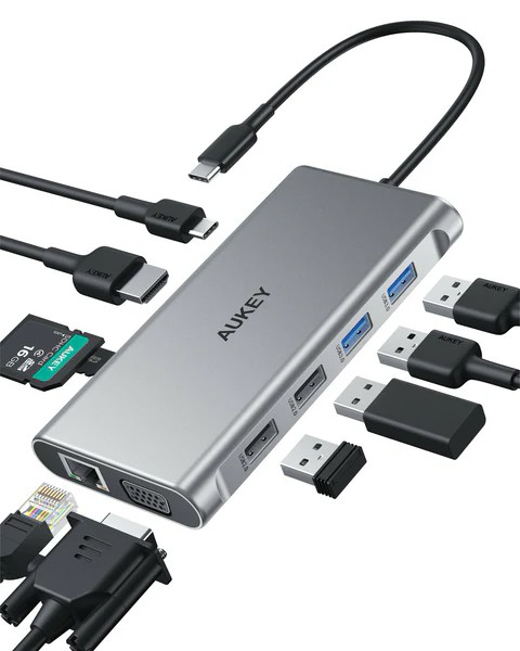 Aluminijast USB-C hub CB-C89, 10 v 1, HDMI 4K, Gigabit Ethernet