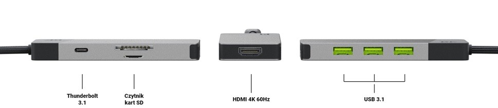 USB-C hub adapter Connect, 3xUSB 3.1, HDMI 4K 60Hz, USB-C PD 85W 2