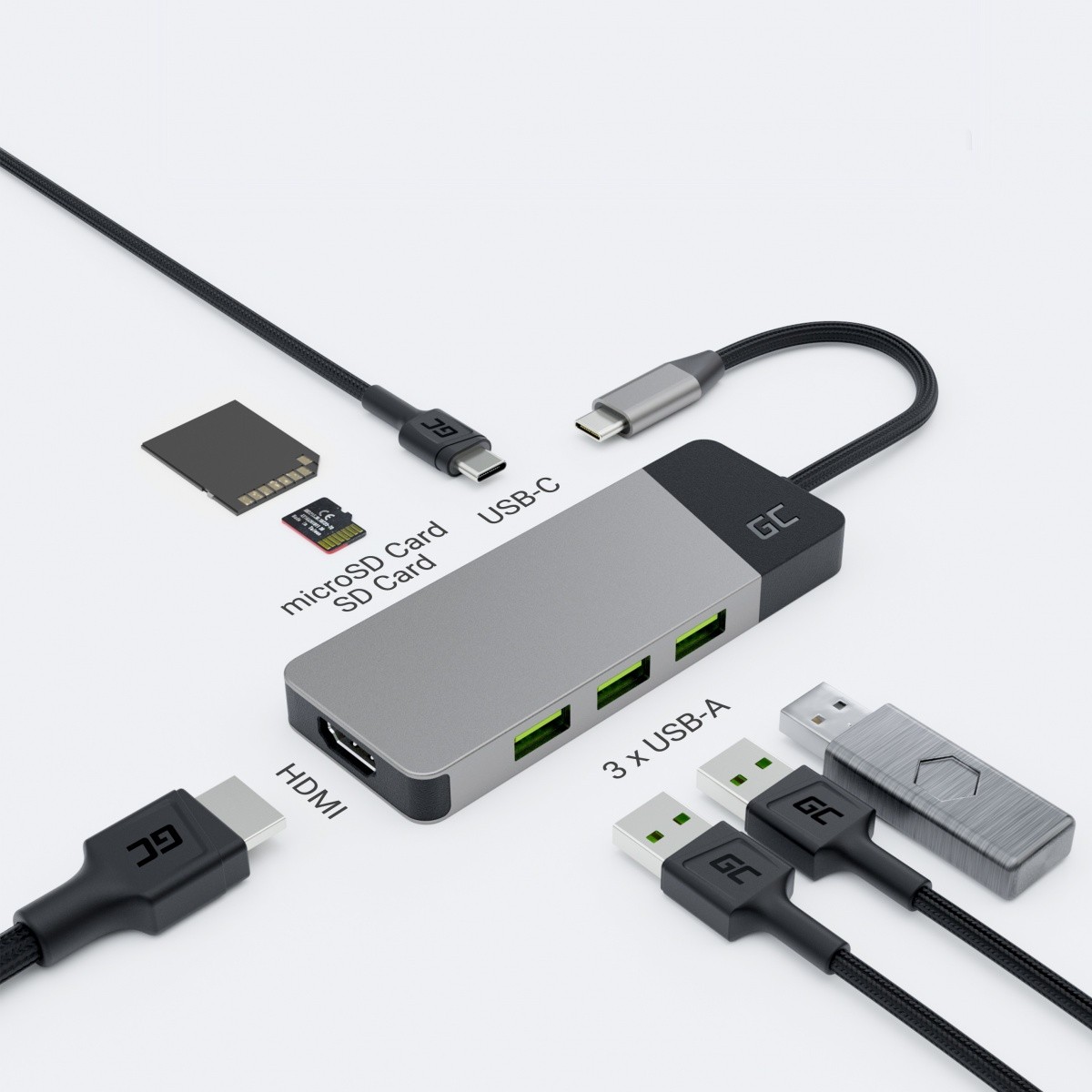 USB-C hub adapter Connect, 3xUSB 3.1, HDMI 4K 60Hz, USB-C PD 85W