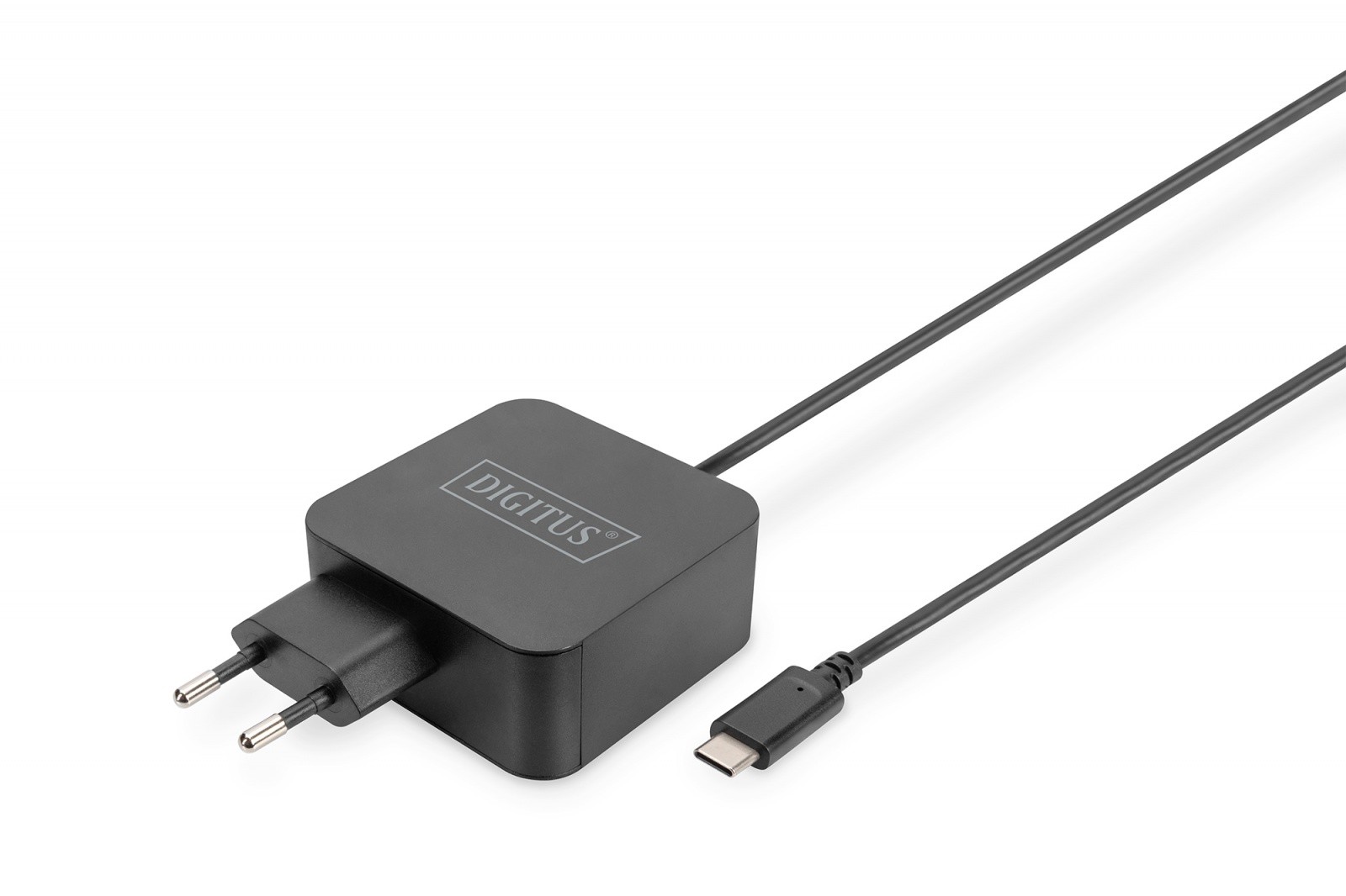 Zidni polnilnik USB-C PD 65W z integriranim kablom 1,2m, črn