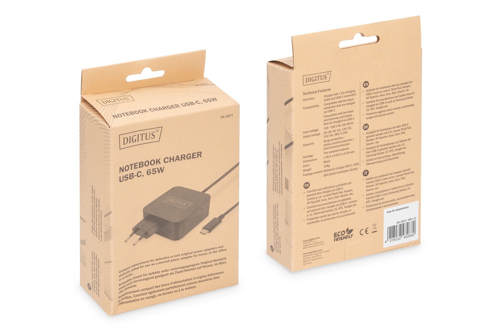 Zidni polnilnik USB-C PD 65W z integriranim kablom 1,2m, črn 6