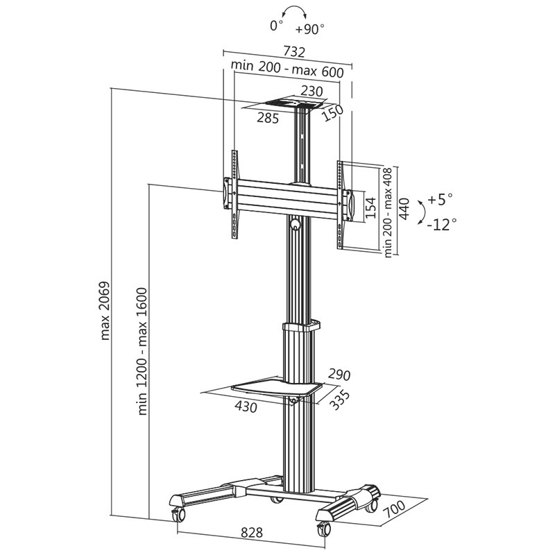 Voziček za TV Vesa, max 50kg, 37-70 palcev 2