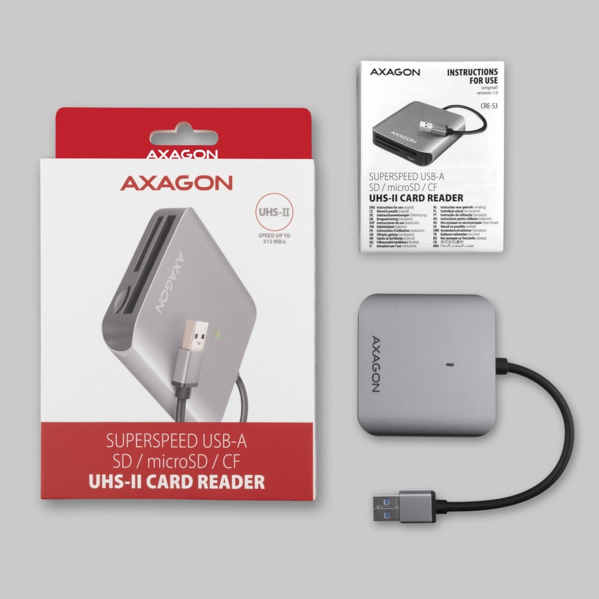 Bralnik kartic CRE-S3 USB 3.2 Gen 1, 3-reže za SD/microSD/CF, UHS-II 7