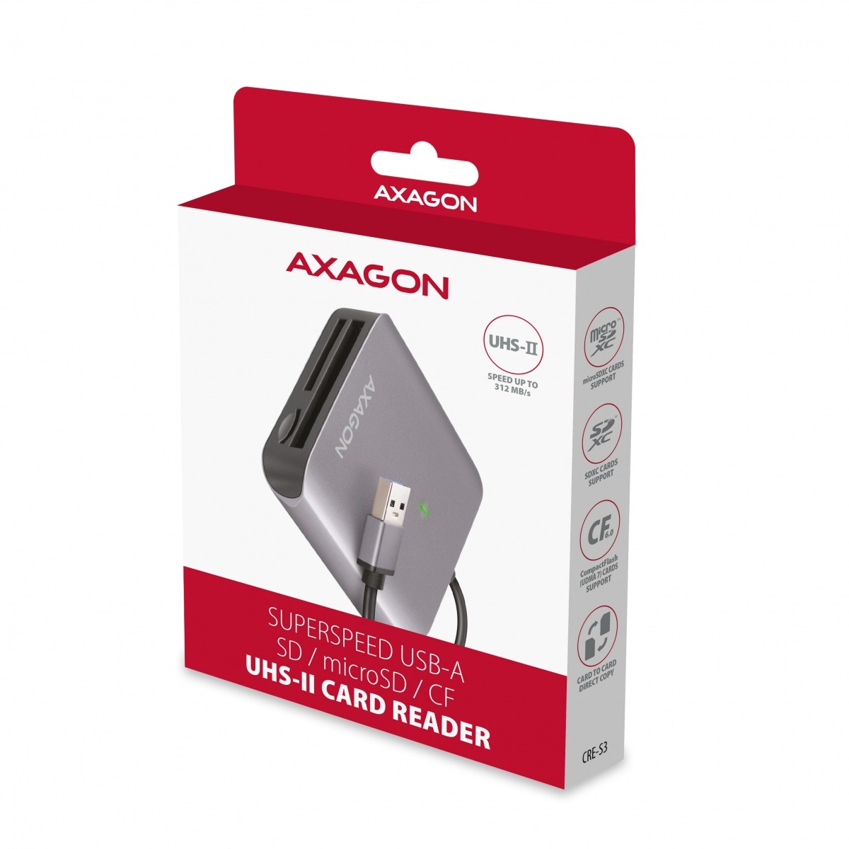 Bralnik kartic CRE-S3 USB 3.2 Gen 1, 3-reže za SD/microSD/CF, UHS-II 8