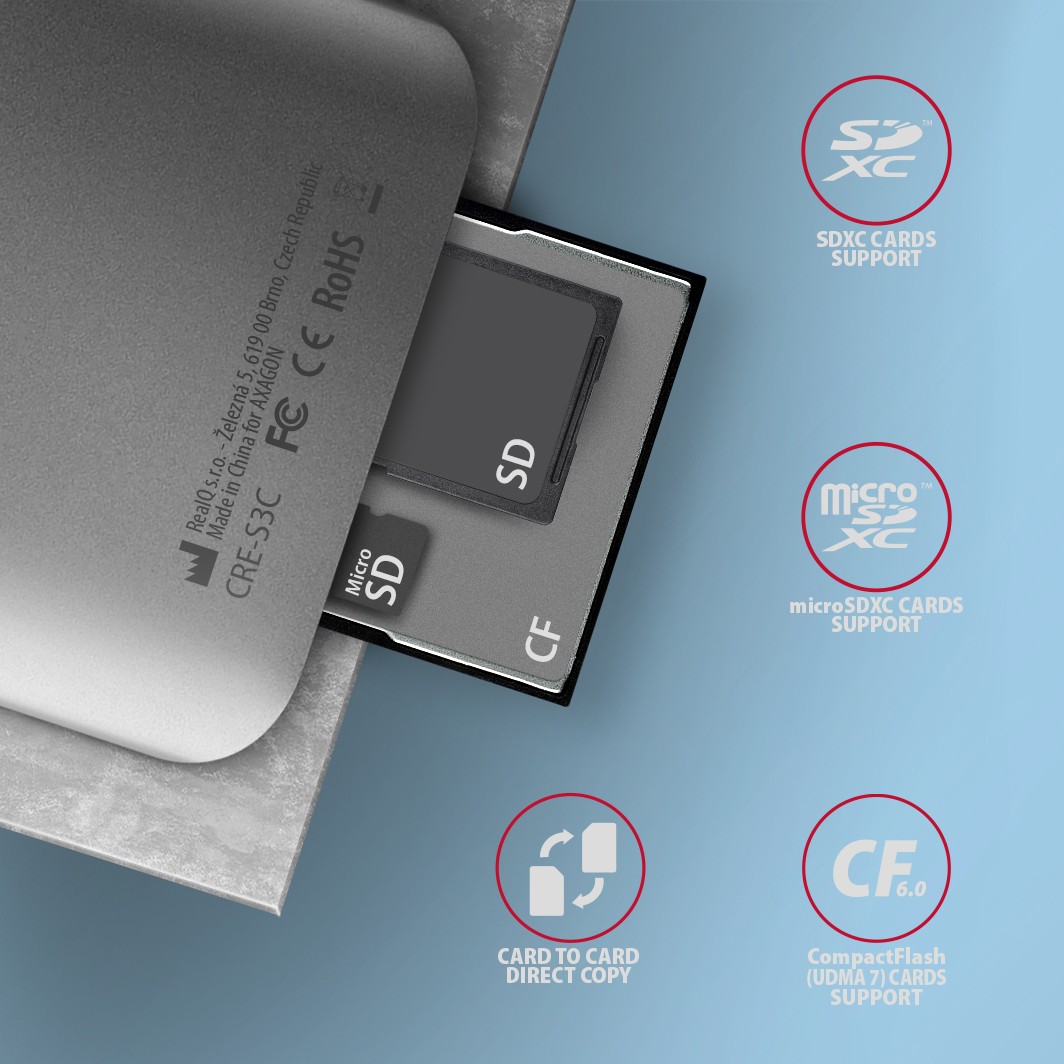 Bralnik kartic CRE-S3C USB-C 3.2 Gen 1, 3-reže za SD/microSD/CF, UHS-II 4