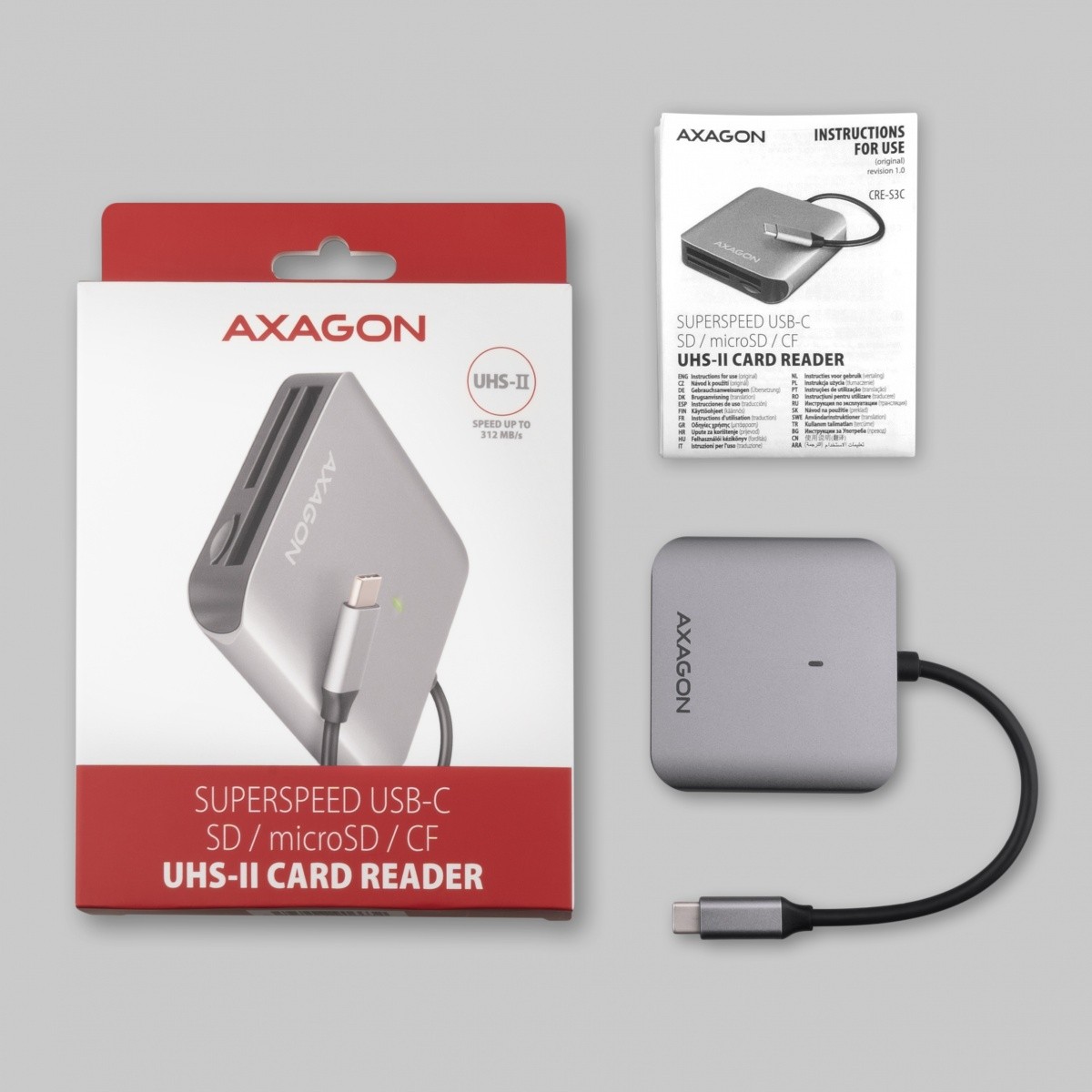 Bralnik kartic CRE-S3C USB-C 3.2 Gen 1, 3-reže za SD/microSD/CF, UHS-II 8