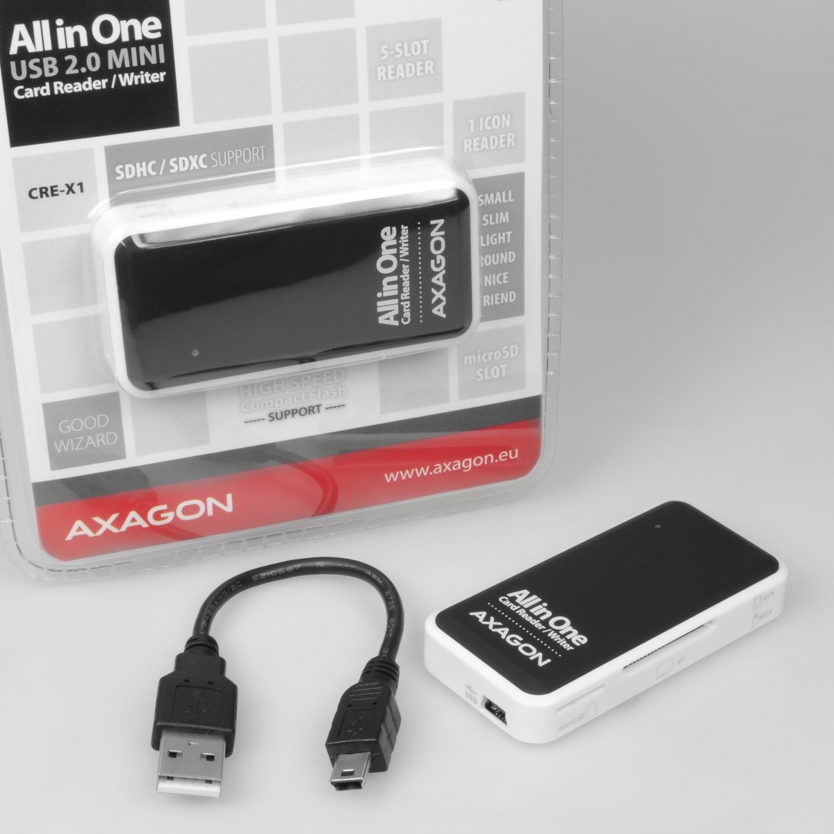 AXAGON CRE-X1 zunanji bralnik kartic, 5-slot, USB 2.0, črn 6
