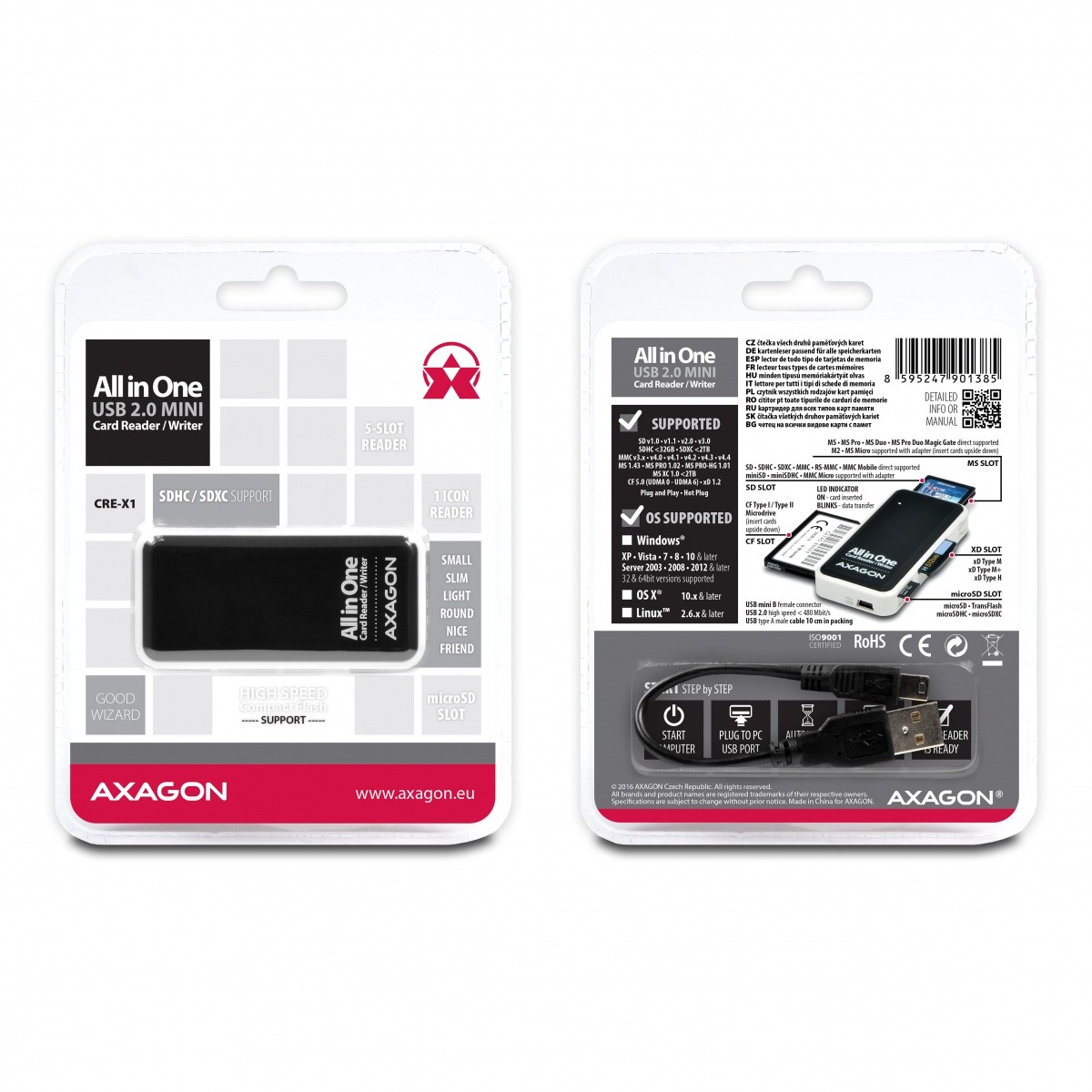 AXAGON CRE-X1 zunanji bralnik kartic, 5-slot, USB 2.0, črn 7