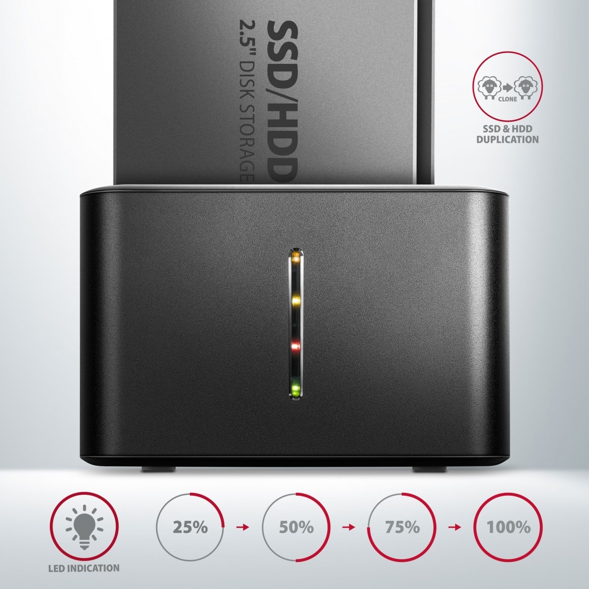 Mini postaja ADSA-D25 USB 3.2 Gen 1 - 2x SATA 6G 2.5" SSD/HDD CLONE 3