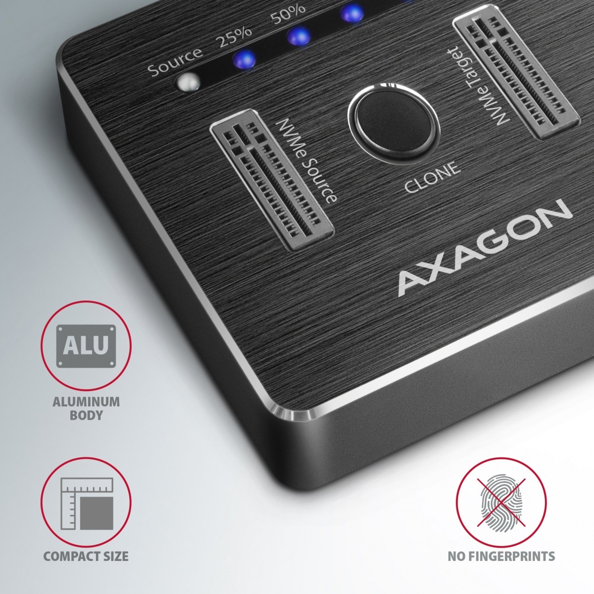 Prizemna postaja AXAGON ADSA-M2C USB-C 3.2 Gen 2 za 2x M.2 NVMe SSD 5