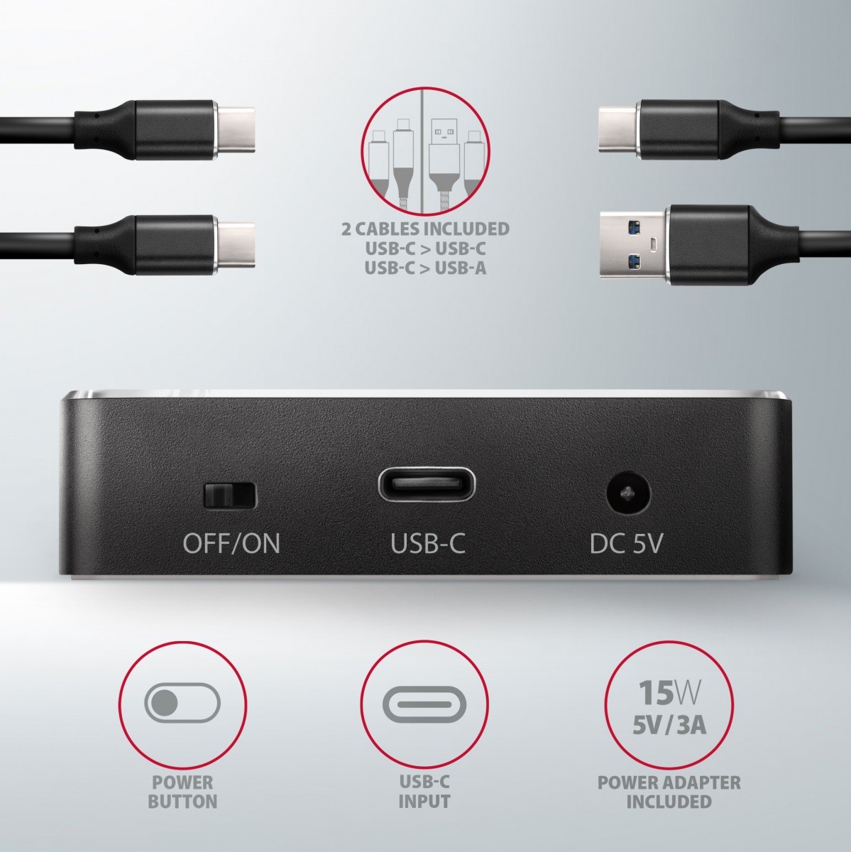 Prizemna postaja AXAGON ADSA-M2C USB-C 3.2 Gen 2 za 2x M.2 NVMe SSD 7