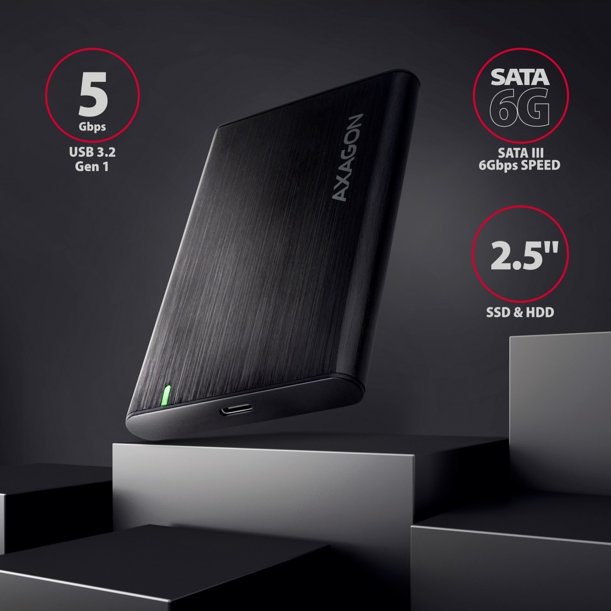 EE25-A6C Aluminijasto ohišje USB-C 3.2 Gen 1 - SATA 6G za 2.5" SSD/HDD, brez vijakov 2
