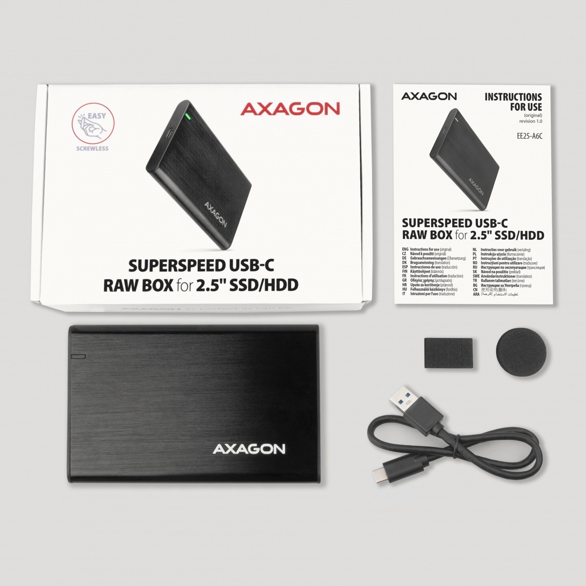 EE25-A6C Aluminijasto ohišje USB-C 3.2 Gen 1 - SATA 6G za 2.5" SSD/HDD, brez vijakov 8