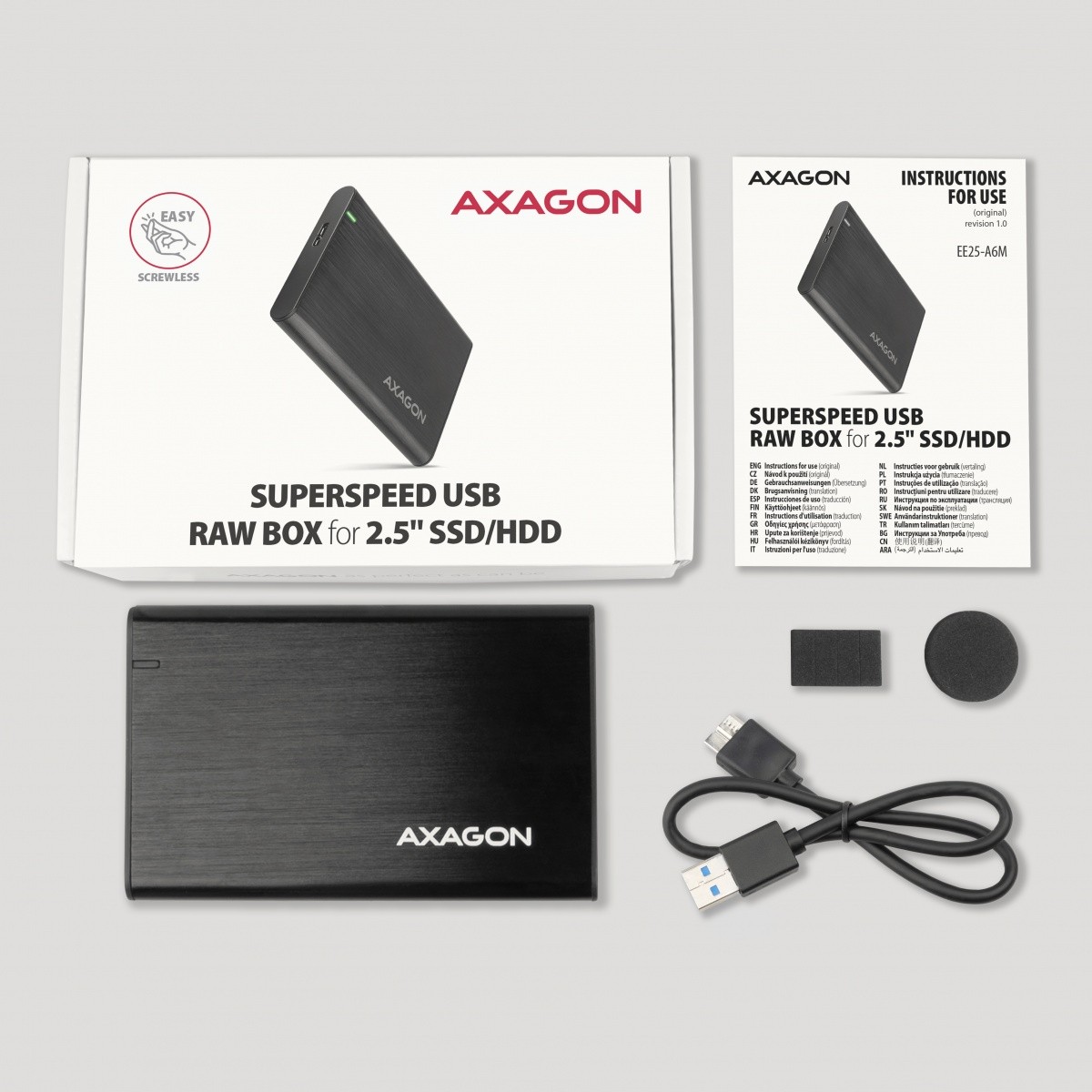 AXAGON EE25-A6M zunanja aluminijasta enota za 2.5" SSD/HDD, USB 3.2 Gen 1 8