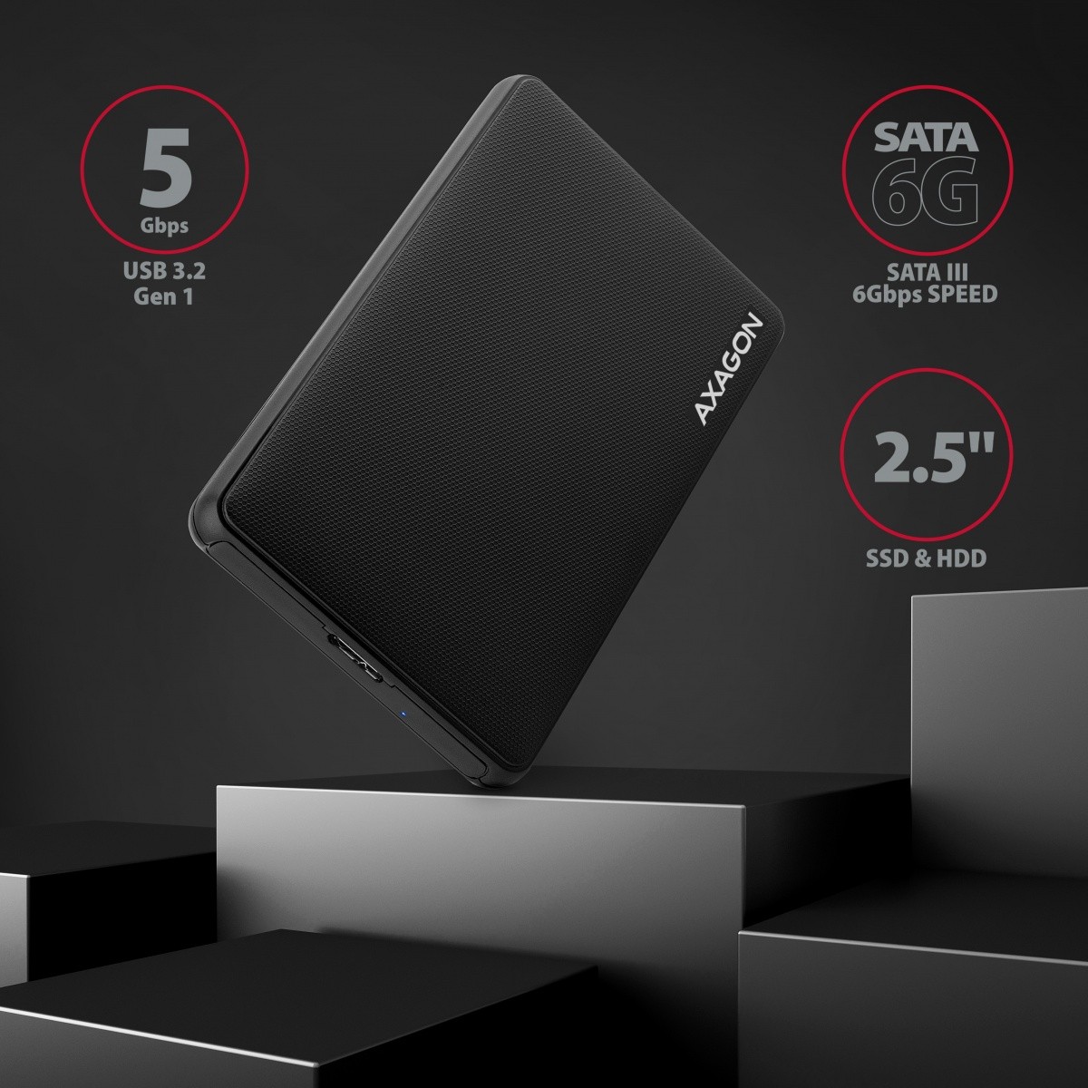 EE25-SL Plastično ohišje USB 3.2 Gen 1 - SATA 6G za 2.5" SSD/HDD, črno, brez vijakov 2