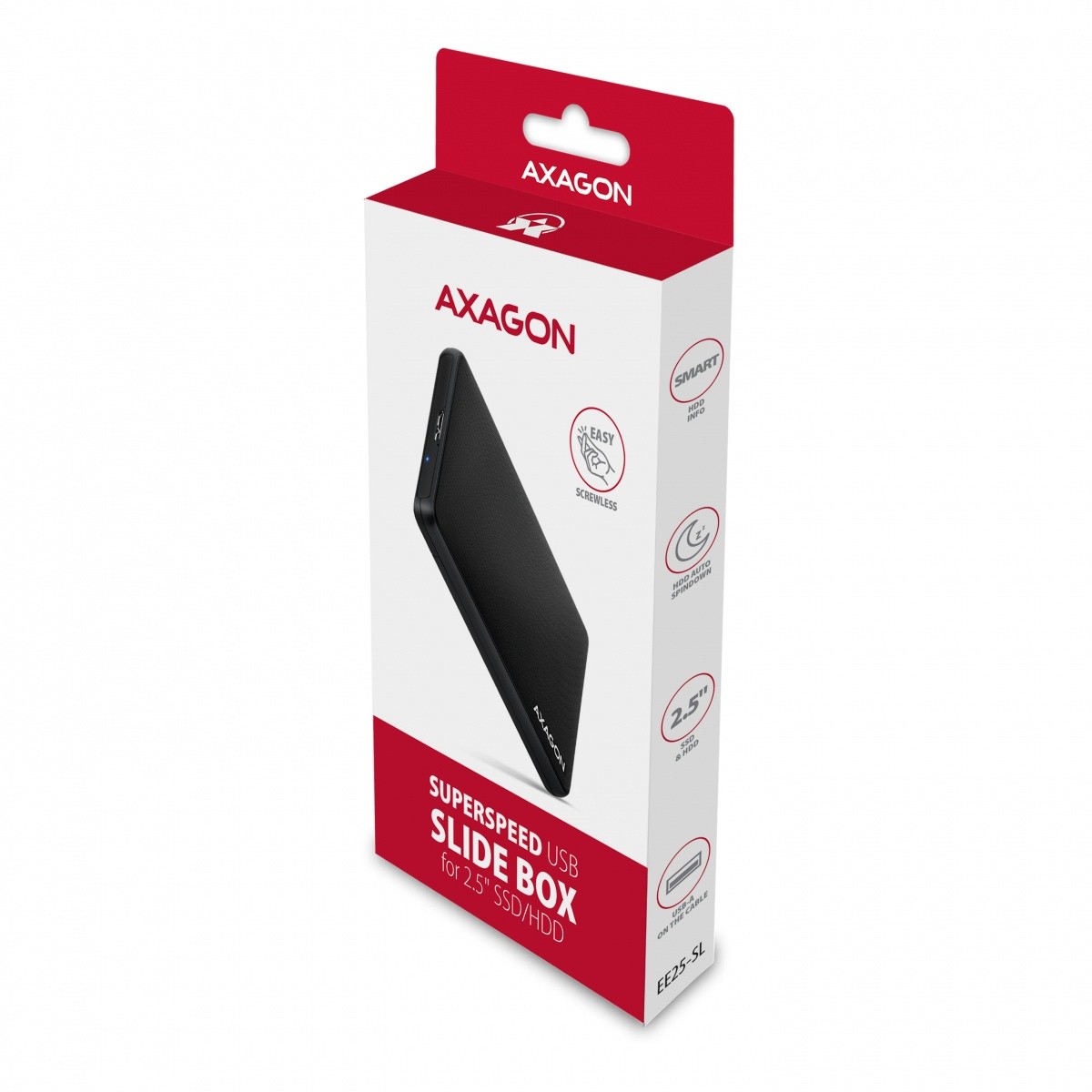 EE25-SL Plastično ohišje USB 3.2 Gen 1 - SATA 6G za 2.5" SSD/HDD, črno, brez vijakov 8