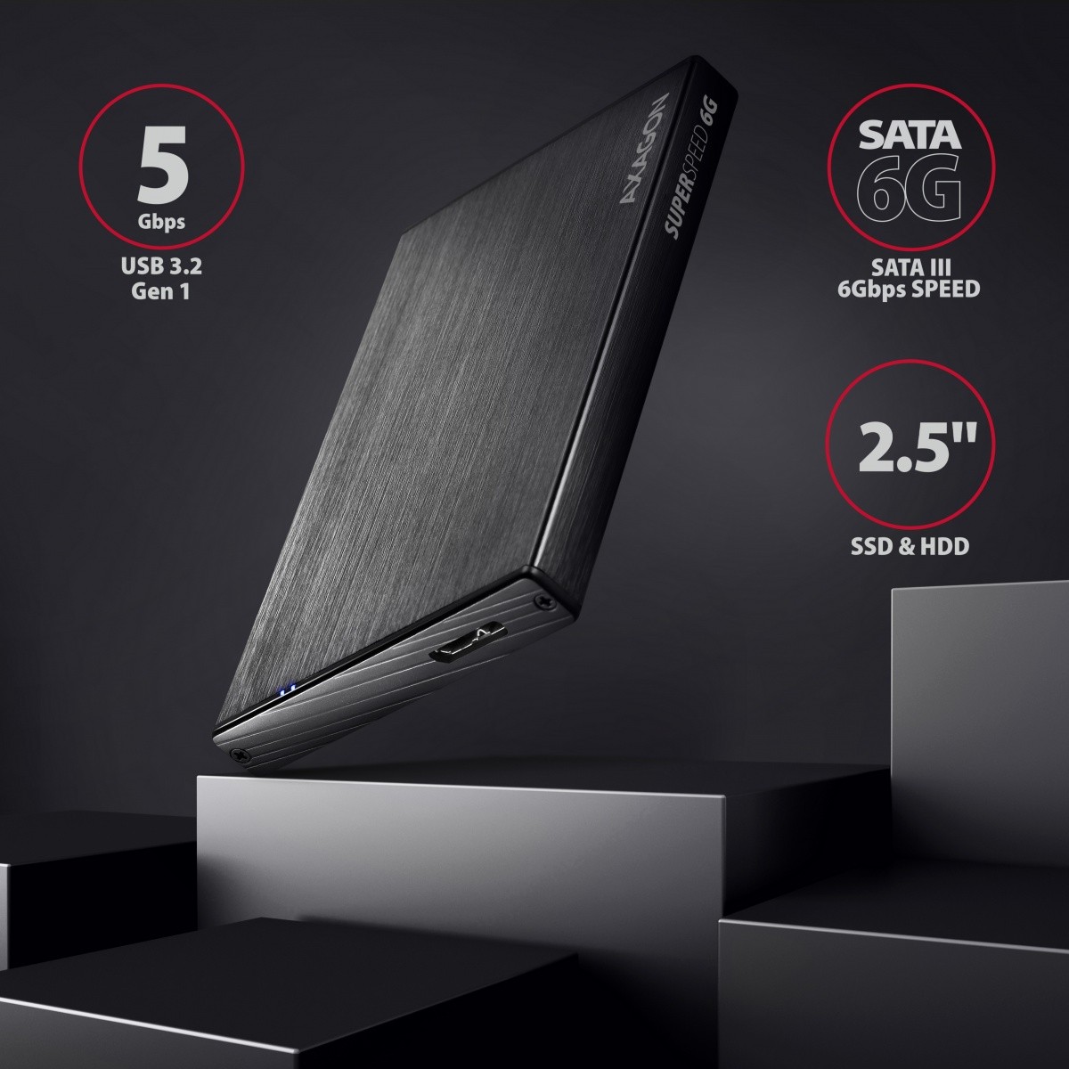 Zunanja ohišja EE25-XA6 za 2,5" SATA SSD/HDD, aluminijasta 2