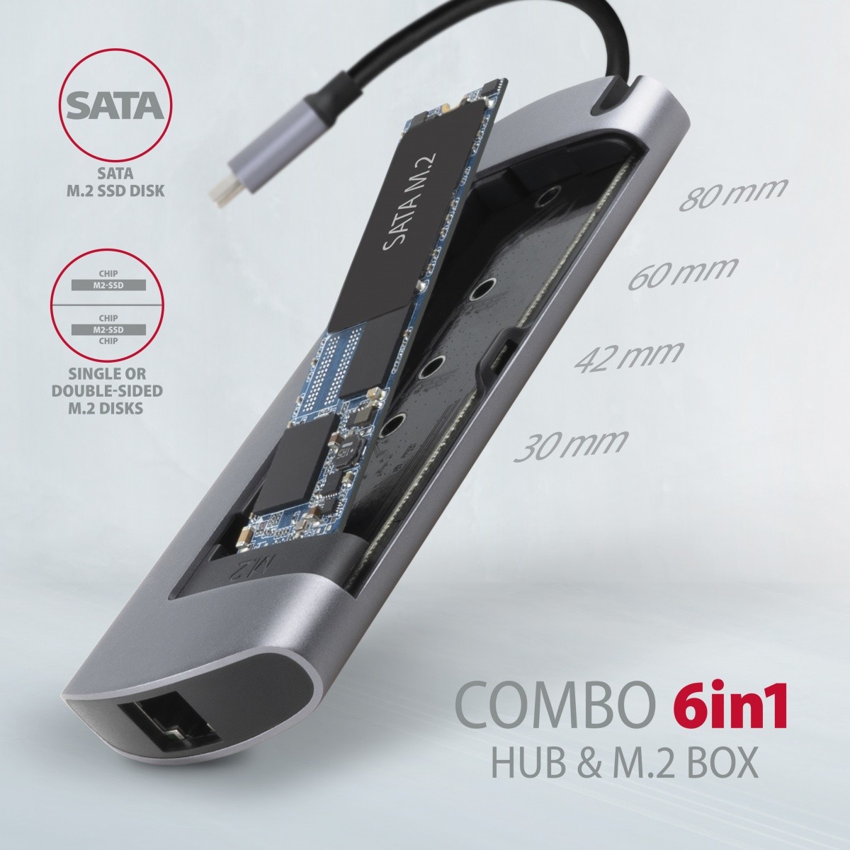 Večnamenski USB-C Hub HMC-6M2 z M.2 SATA, HDMI, Gb LAN 3