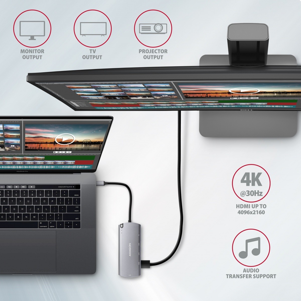 Večnamenski USB-C Hub HMC-6M2 z M.2 SATA, HDMI, Gb LAN 5
