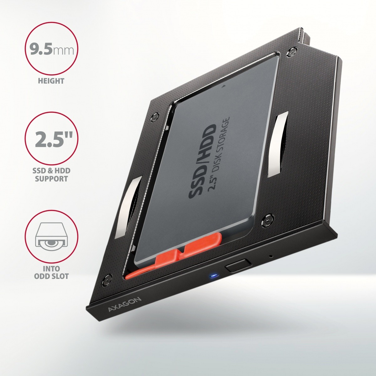 Okvir za 2,5" SSD/HDD RSS-CD09 v režo DVD, aluminij 2
