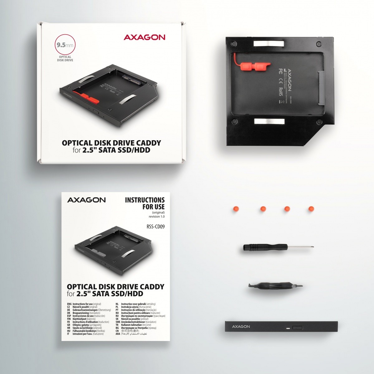 Okvir za 2,5" SSD/HDD RSS-CD09 v režo DVD, aluminij 8