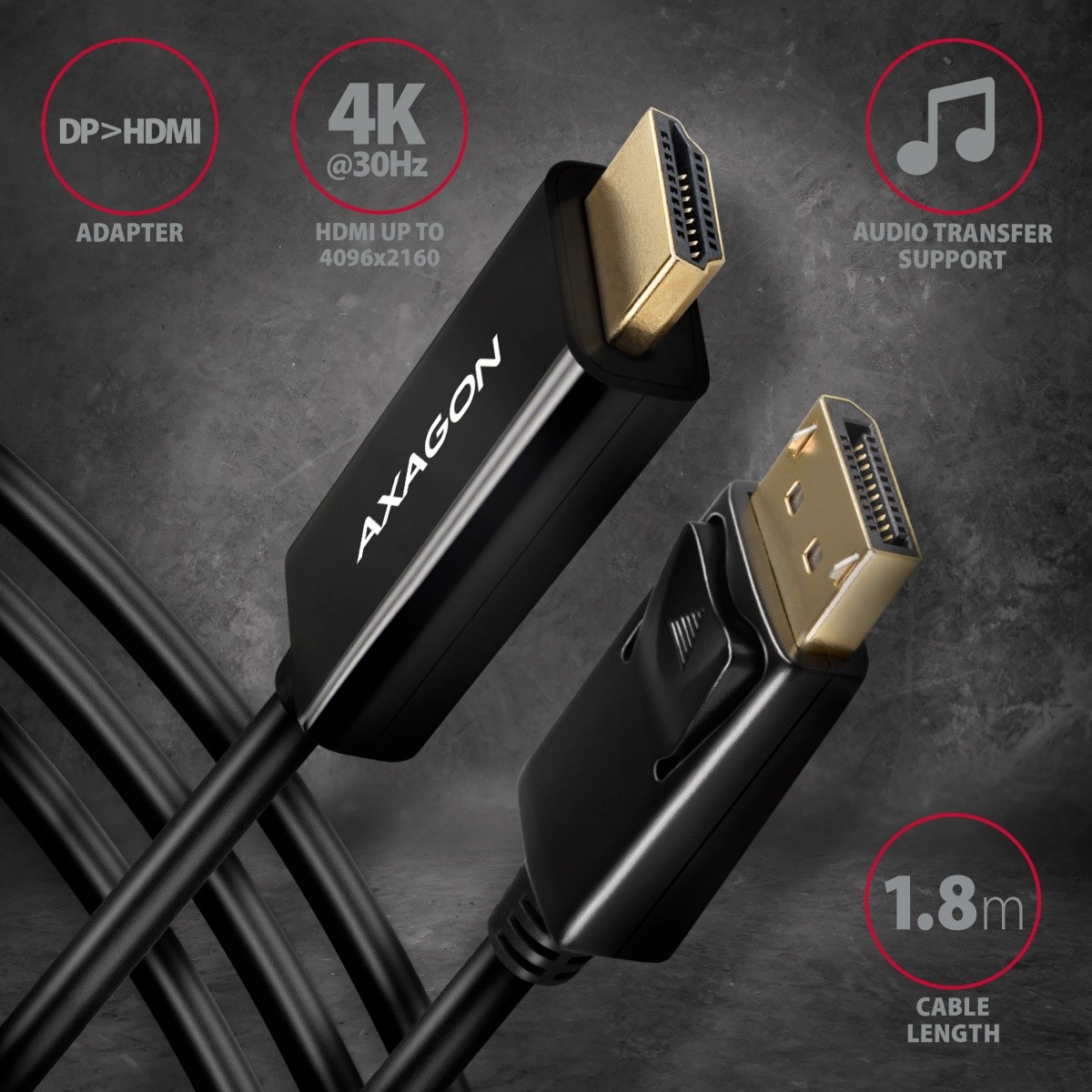 Aktivni adapter DisplayPort na HDMI 1.4 RVD-HI14C2, 4K/30Hz, 1.8m 2