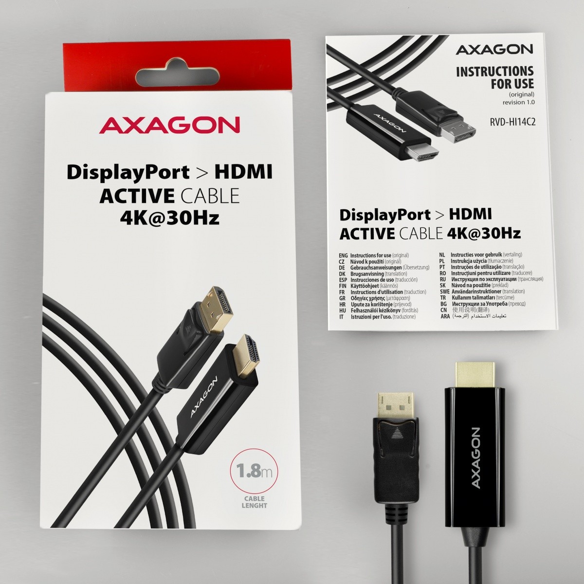 Aktivni adapter DisplayPort na HDMI 1.4 RVD-HI14C2, 4K/30Hz, 1.8m 6