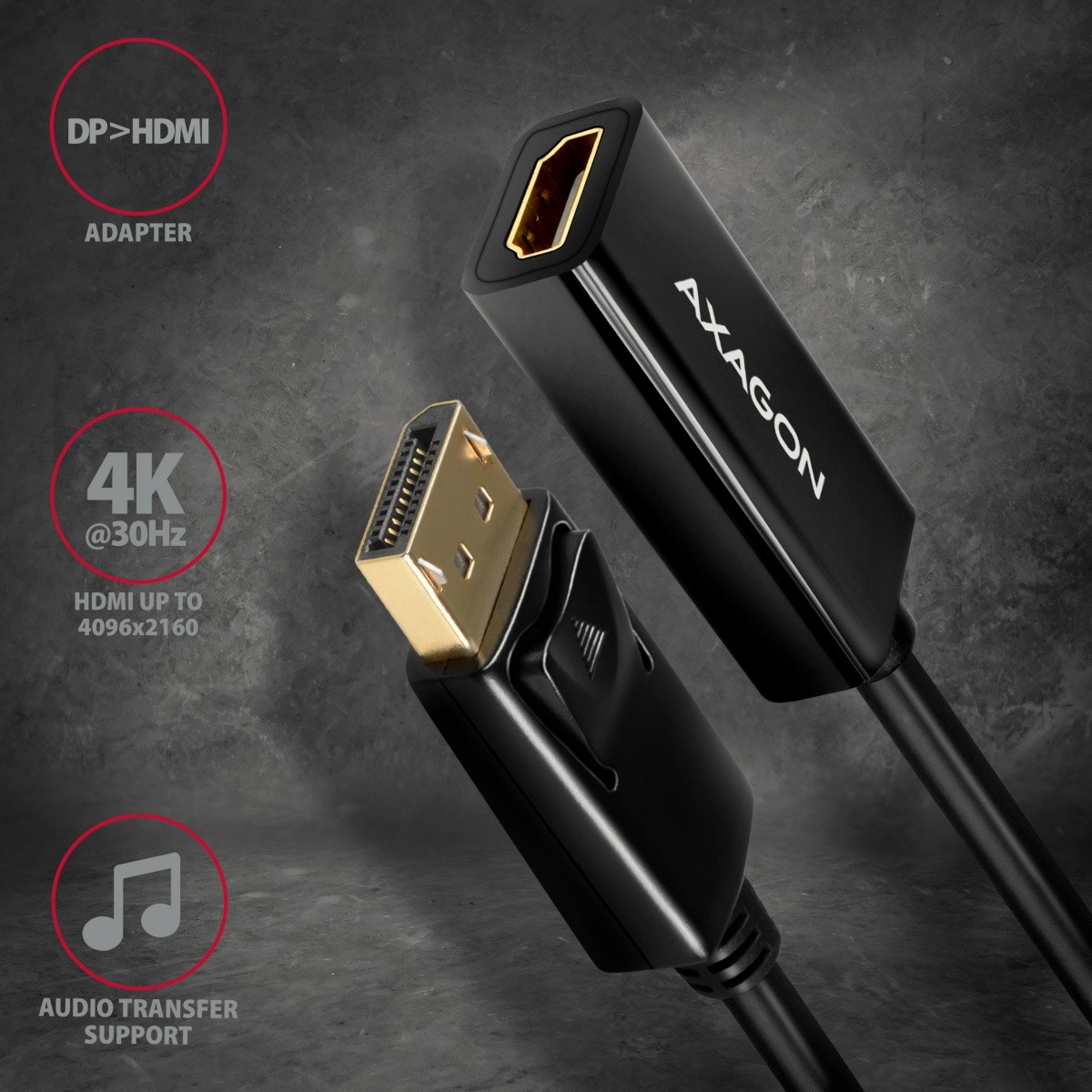 Aktivni adapter DisplayPort na HDMI 1.4 RVD-HI14N, 4K/30Hz, 18cm 2