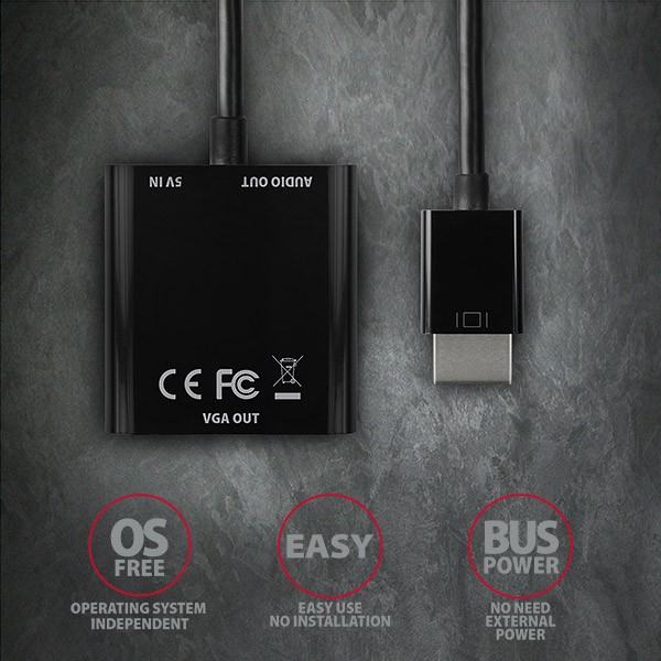 Aktivni adapter HDMI na VGA RVH-VGAN z avdio izhodom in napajanjem 7