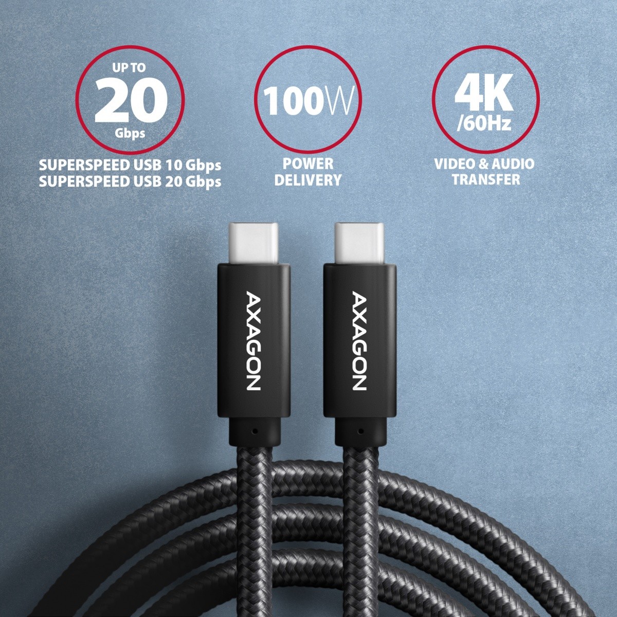 USB-C kabel UGREEN BUCM32-CM10AB, 1m, 100W PD, 5A, 4K HD 2